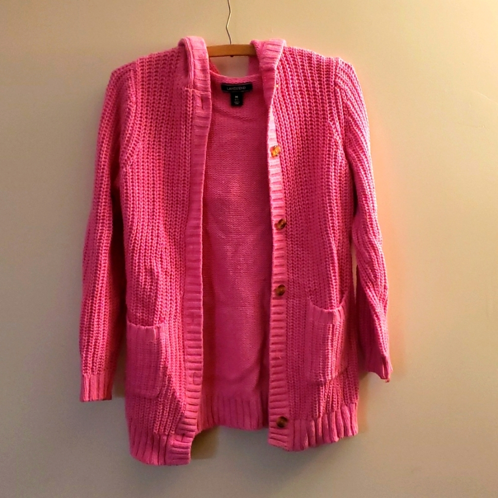 Land's End pink knitted cardigan